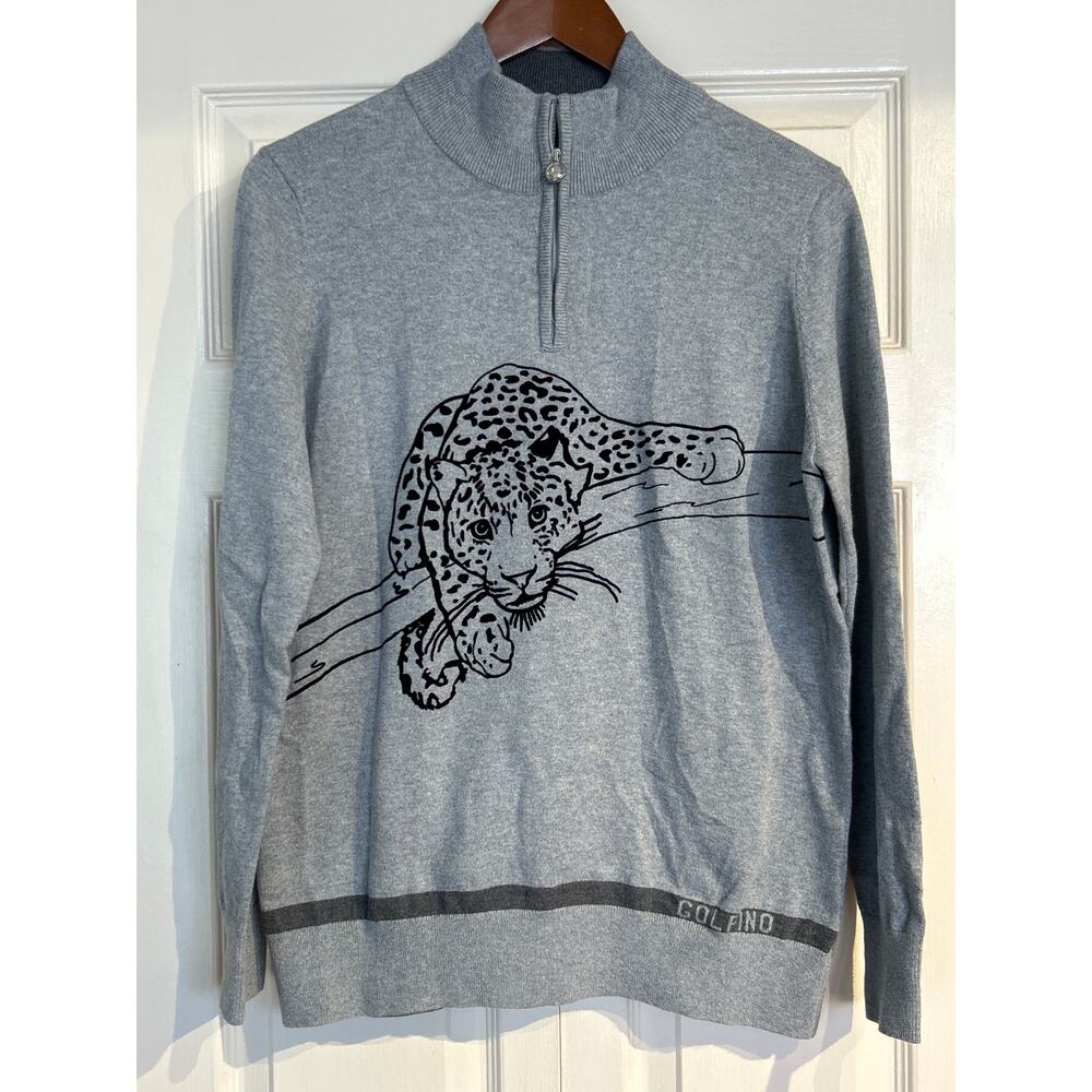 Golfino Leopard Cotton Cashmere Troyer Sweater